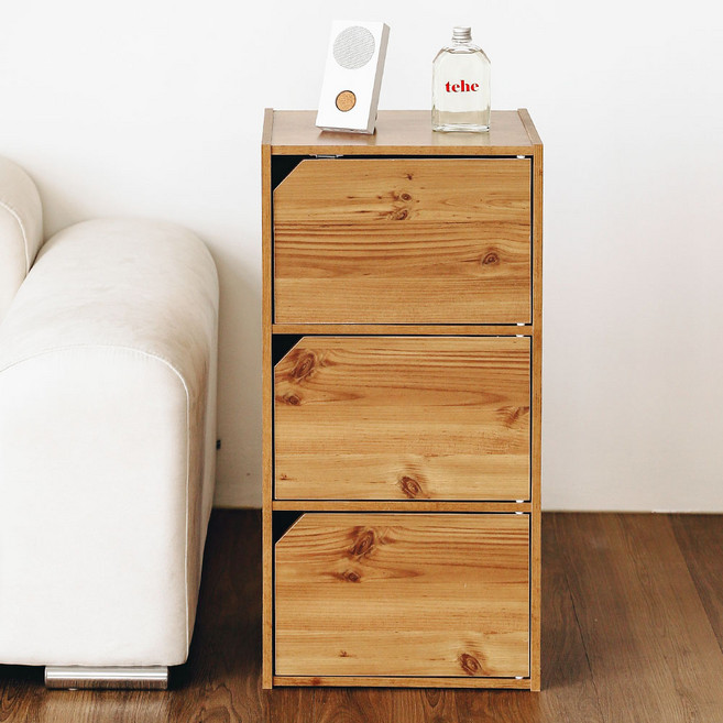 아이리스 3단 도어형 책장 수납장, 베이지