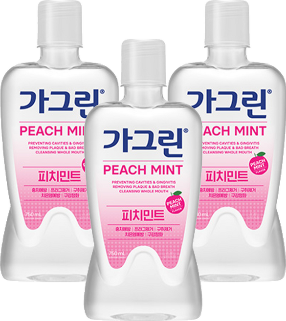 가그린 피치민트 구강청결제, 750ml, 3개
