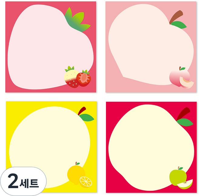정사각 후르츠 떡메모지 4종 세트, 딸기 + 레몬 + 복숭아 + 사과, 2세트