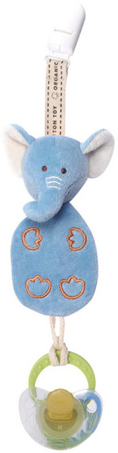 miYim 有機棉奶嘴鍊夾 小巧動物造型 亮眼色彩 避免奶嘴掉落, 芬恩象象 藍色, 1個