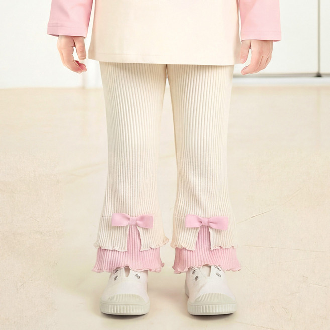 몰리멜리 핑크리본 래빗 골지 부츠컷 팬츠