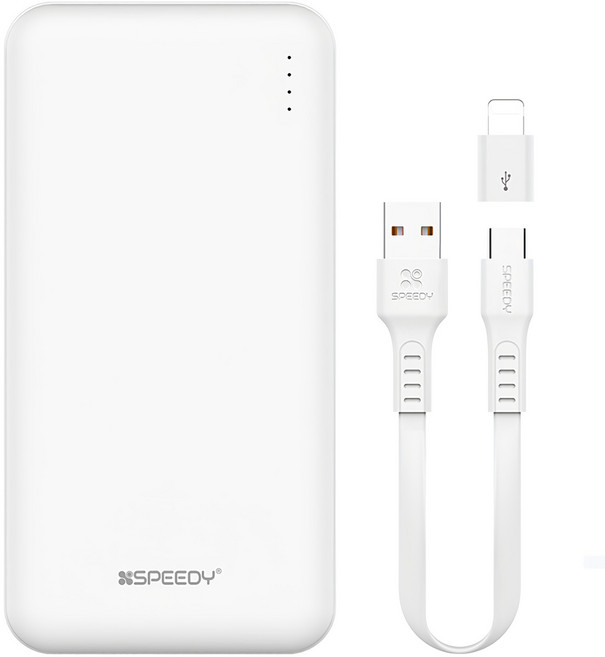 스피디 슬림 듀얼 보조배터리 10000mAh + C타입 케이블 + 8핀 젠더, BND-2PCPPB100A, 화이트