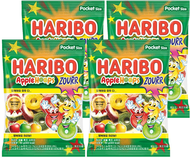 하리보 애플 후프 사우어 사과맛 젤리, 4개, 80g