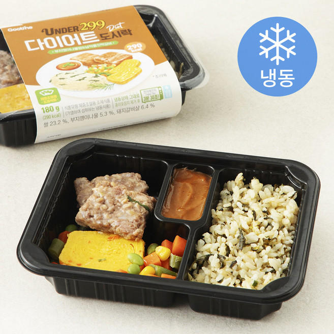 굽네 299 다이어트 도시락 부지깽이 나물밥 & 납작쫄깃 떡갈비 (냉동), 180g, 1개