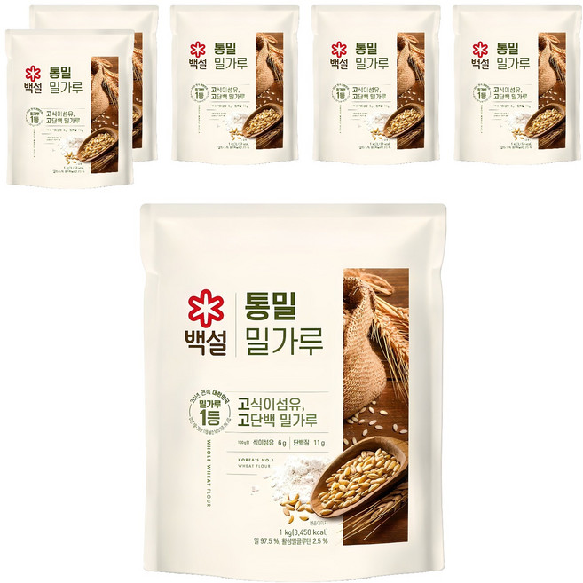 CJ BEKSUL 白雪 全麥麵粉, 6個, 1kg