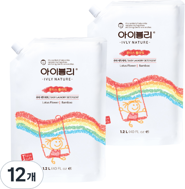 아이블리네이처 유아 세제 로터스 플라워향, 1.2L, 12개