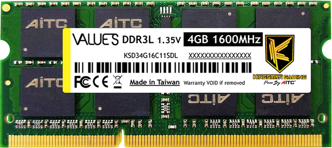 AITC 艾格 Value S DDR3L 4GB 1600 SODIMM 筆記型記憶體(1.35V) / NAS可用, 1個