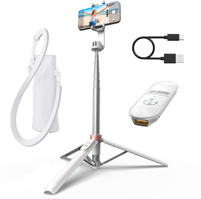 셀루미 Type C 충전 풀 포퍼먼스 스마트폰 셀카봉삼각대 130cm, SEL-CT1300M-PRO, 화이트 + 로즈골드, 1개
