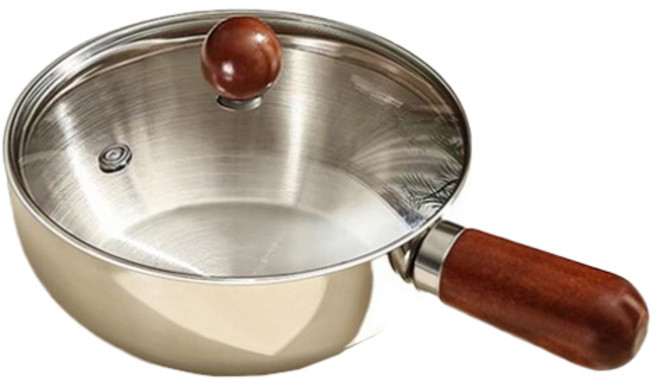 Zencus 不鏽鋼木柄迷你鍋 含鍋蓋, 混合色, 1個, 14cm