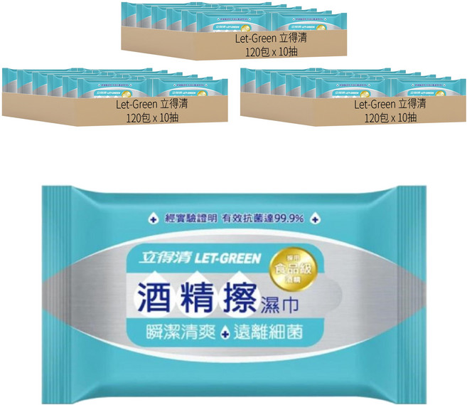 Let-Green 立得清 酒精擦濕巾, 1入, 360包