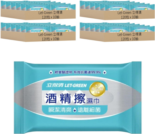 Let-Green 立得清 酒精擦濕巾, 1入, 480包