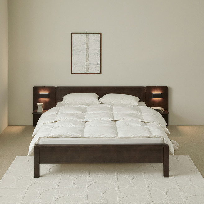 퍼니코 로그 고무나무 원목 침대 프레임 단품, 브라운 월넛