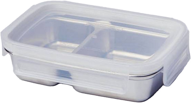 JAJU 스테인리스 사각 두 칸 나눔 찬통, 1개, 500ml