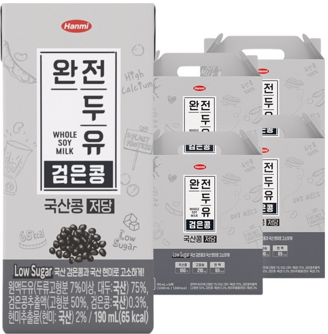 한미 완전두유 국산콩 검은콩 저당, 190ml, 64개
