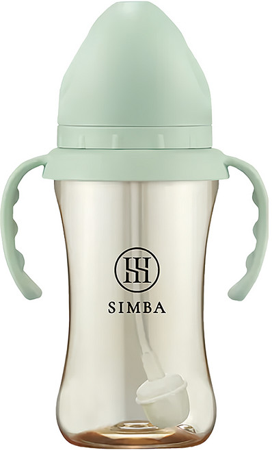 Simba 小獅王辛巴 蘊蜜鉑金PPSU寬口吸管把手防脹氣奶瓶 3個月以上, 綠沐色, 270ml, 1個