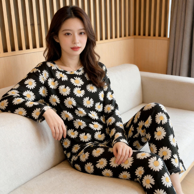 여성용 통기성 긴팔 실내복 상하의 세트 Vio0001