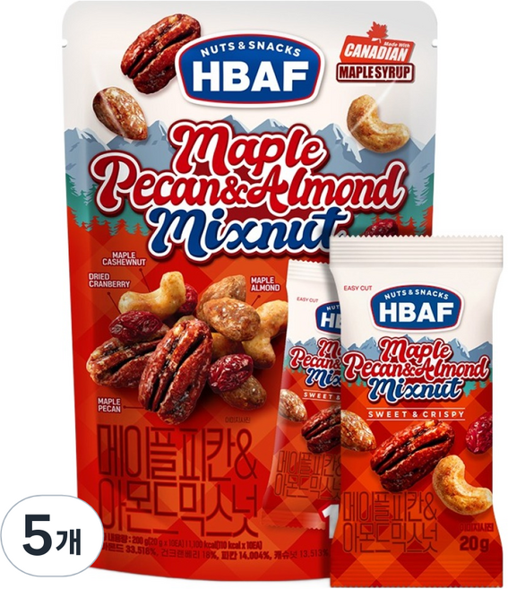 HBAF 楓糖胡桃與杏仁綜合堅果 10入, 5個, 200g