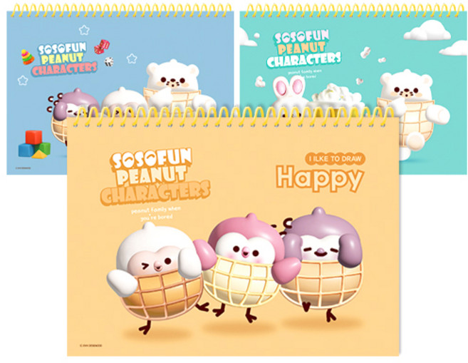 영아트 소소펀 노랑스프링 두꺼운 스케치북 130g 랜덤발송, 345 x 247 mm, 34매, 3개