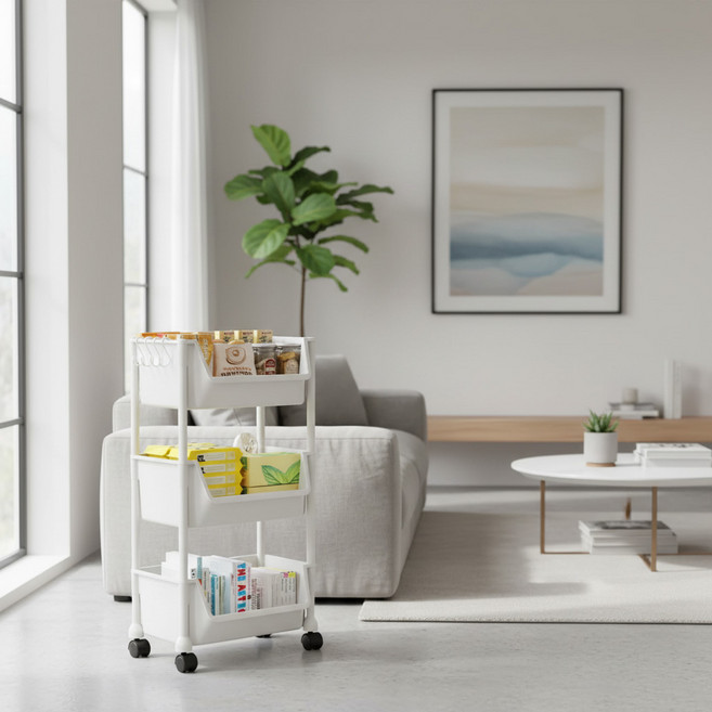 德利生活 北歐風大口收納推車, 白色