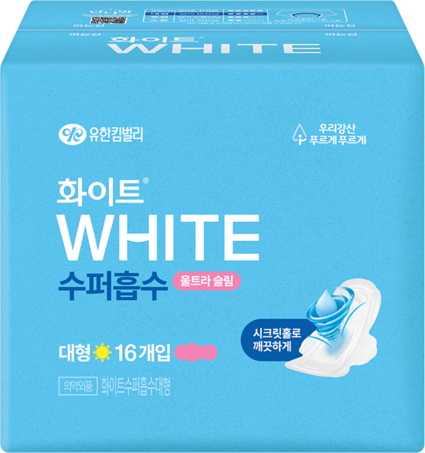 화이트 수퍼흡수 울트라슬림 생리대 날개형, 대형, 16개입, 1개
