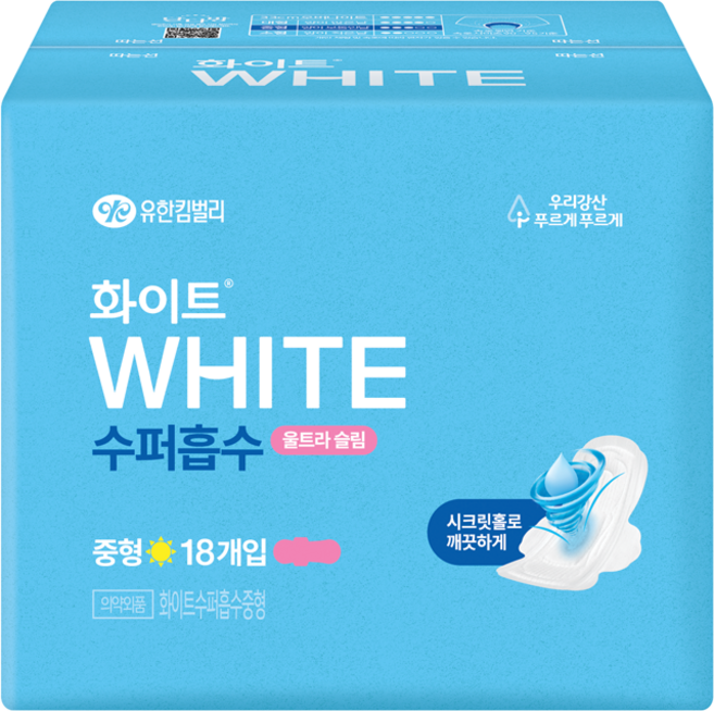 화이트 시크릿홀 중형생리대 울트라 날개형, 중형, 18매입, 1개
