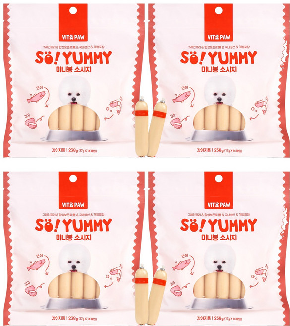 비타파우 강아지 쏘야미 미니봉 소시지 간식, 연어 + 크릴 혼합맛, 238g, 4개
