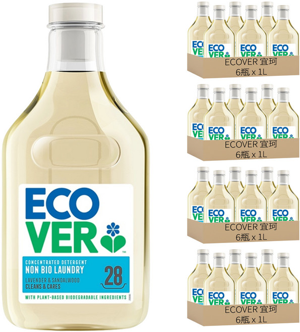 ECOVER 宜珂 薰衣草 + 檀香木 濃縮洗衣精, 1L, 24瓶