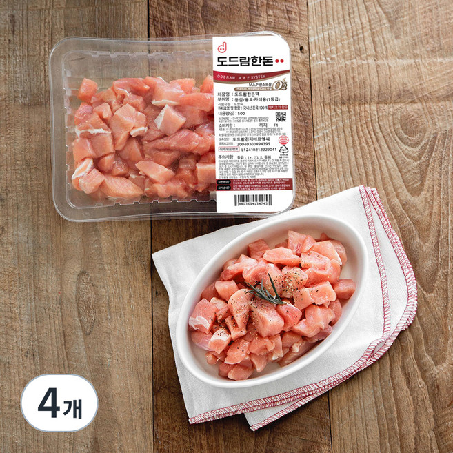 도드람한돈 1등급 등심 카레용 (냉장), 500g, 4개