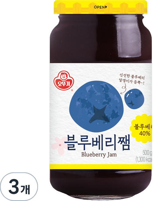 오뚜기 블루베리쨈, 500g, 3개