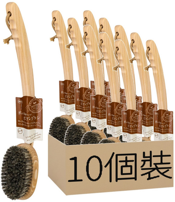OHE 日本製天然豬鬃毛柄洗澡刷, 檜木, 10個, 1個裝