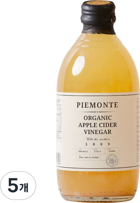피에몬테 유기농 애플 사이다 식초, 5개, 500ml