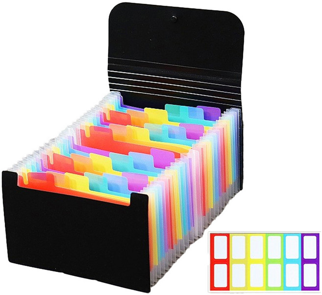 마다꾸미 A6 지폐 보관함 통장 영수증 정리 아코디언 25칸 컬러속지 파일, 블랙, 1개