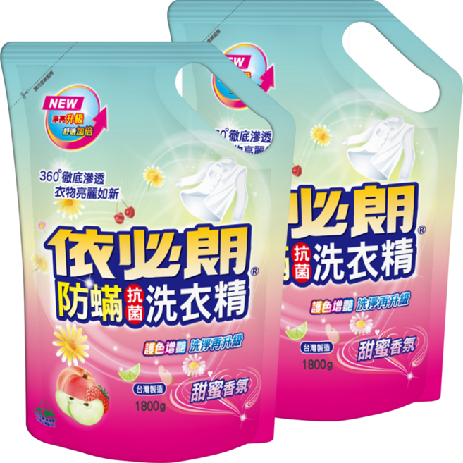 依必朗防蟎抗菌洗衣精補充包 甜蜜香氛 護色增豔配方 高效解垢 徹底洗淨不殘留, 1.8kg, 2包