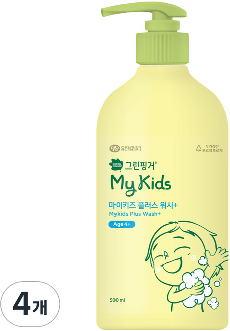 그린핑거 아동용 마이키즈 플러스 워시, 500ml, 4개