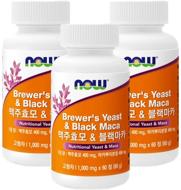나우푸드 맥주효모 블랙마카 60p, 3개, 60정 - 쿠팡