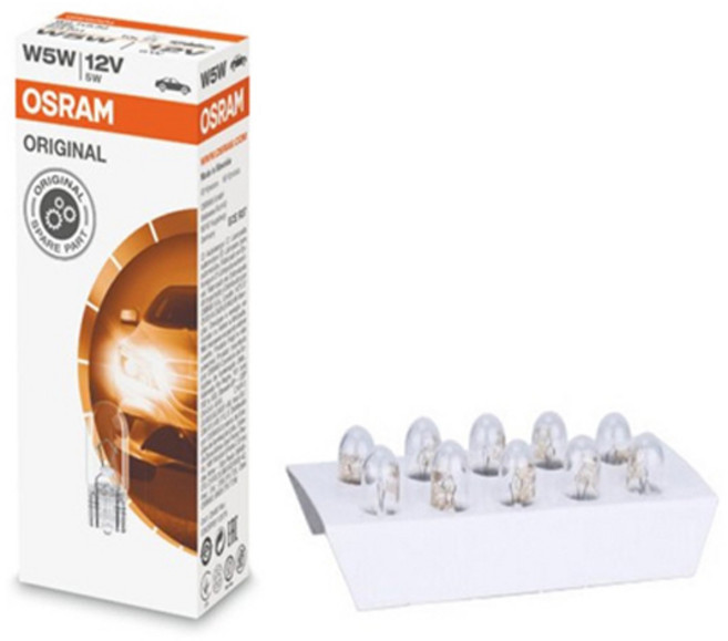 오스람 차량용 오리지널 순정 W5W 12V, 10개, T10