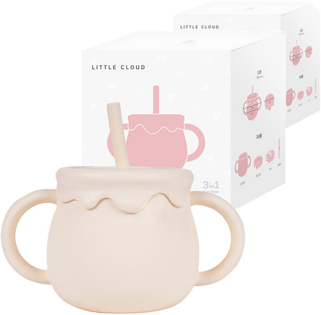 리틀클라우드 꿀단지 멀티 빨대컵, 250ml, 2개, 크림