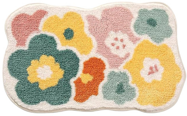 半島良品 仿羊絨吸水防滑地墊, 繽紛花語