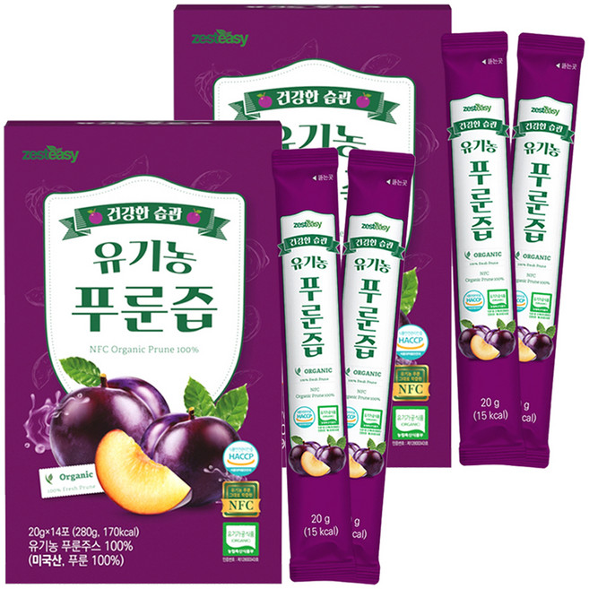 제스티지 유기농 NFC 푸룬즙, 280g, 2개