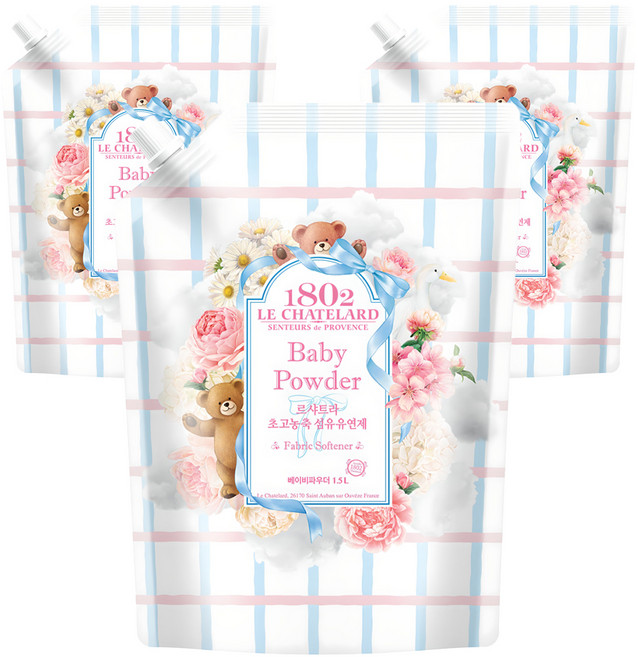 르샤트라1802 섬유유연제 베이비파우더 리필, 1.5L, 1개입, 3개