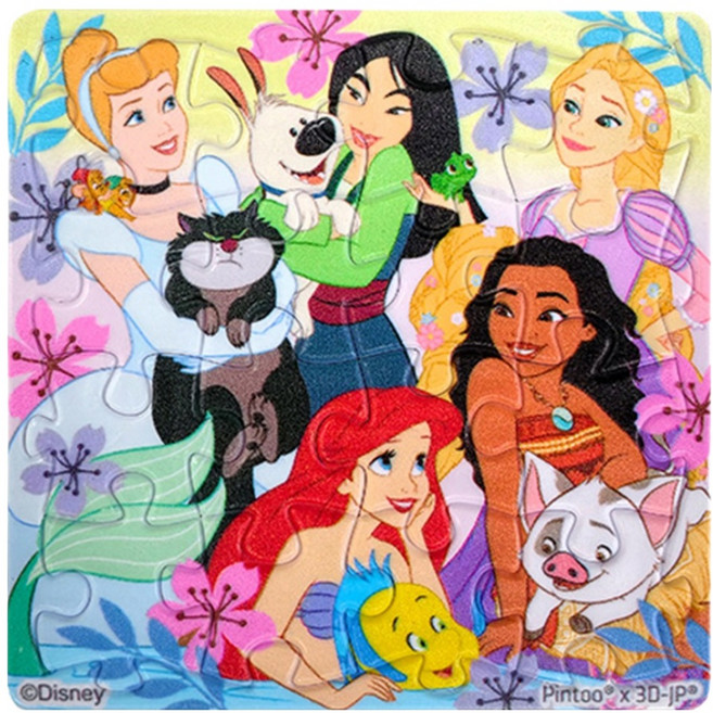 HUNDRED PICTURES 百耘圖 表情系列 拼圖磁鐵 HPD0116045 直徑55mm 方 Disney Princess 公主 我愛萌寵, 1個, 16片