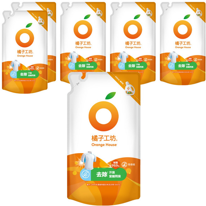Orange House 橘子工坊 天然濃縮制菌去味洗衣精補充包, 650ml, 6包