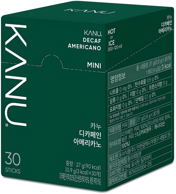 카누 미니 디카페인 아메리카노 스틱 원두커피믹스, 0.9g, 30개입, 1개