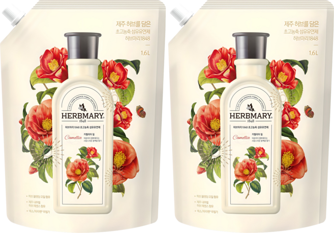 허브마리1848 초고농축 섬유유연제 제주동백 카멜리아 힐 리필, 1.6L, 2개