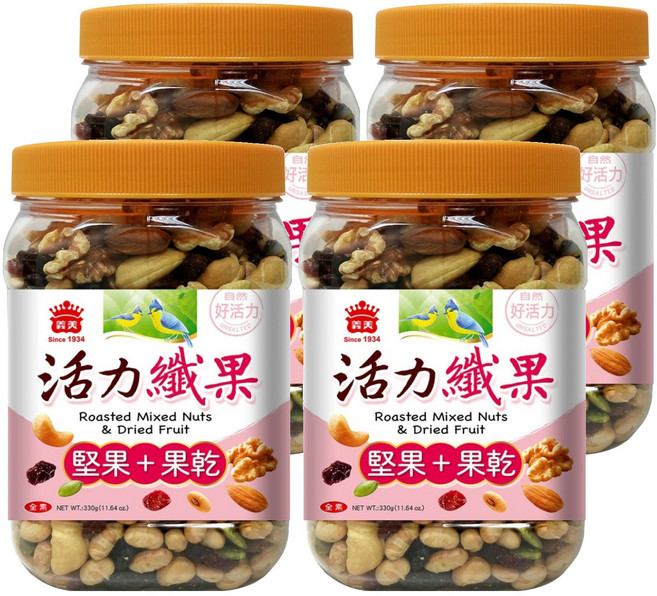 義美 活力纖果 堅果 + 果乾, 330g, 4罐