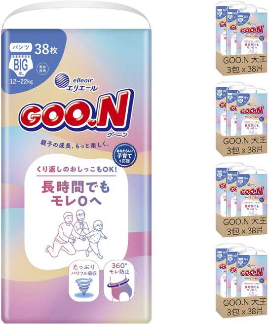 GOO.N 大王 長時間防漏褲型紙尿褲 12~22kg, 456片, XL