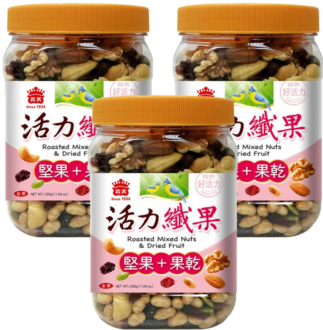 義美 活力纖果 堅果 + 果乾, 330g, 3罐