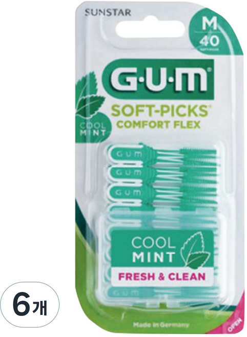 SUNSTAR 三詩達 G.U.M Soft-Picks Comfort-Flex 薄荷味牙間刷, 40入, 6個, 1mm