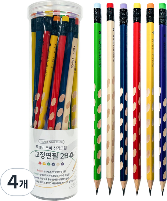 투코비 코마 삼각그립 교정연필 2B, 혼합색상, 144개