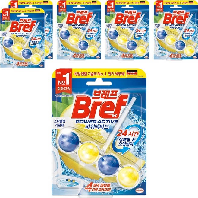 브레프 파워액티브 변기세정제 스파클링 레몬향, 50g, 6개